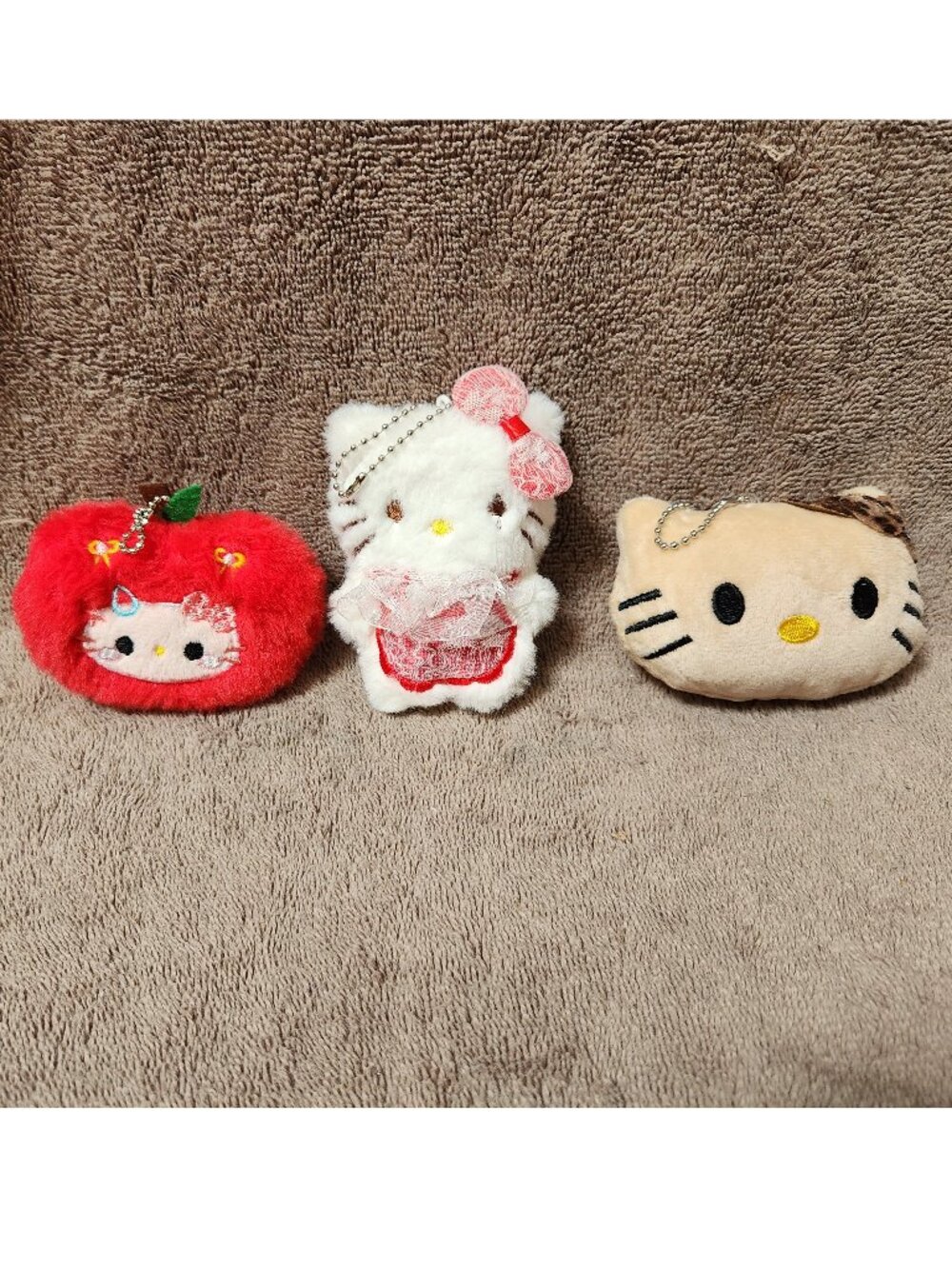 HELLO KITTY - Set of Three (3) Plush Keychains Bag Charms - NEW